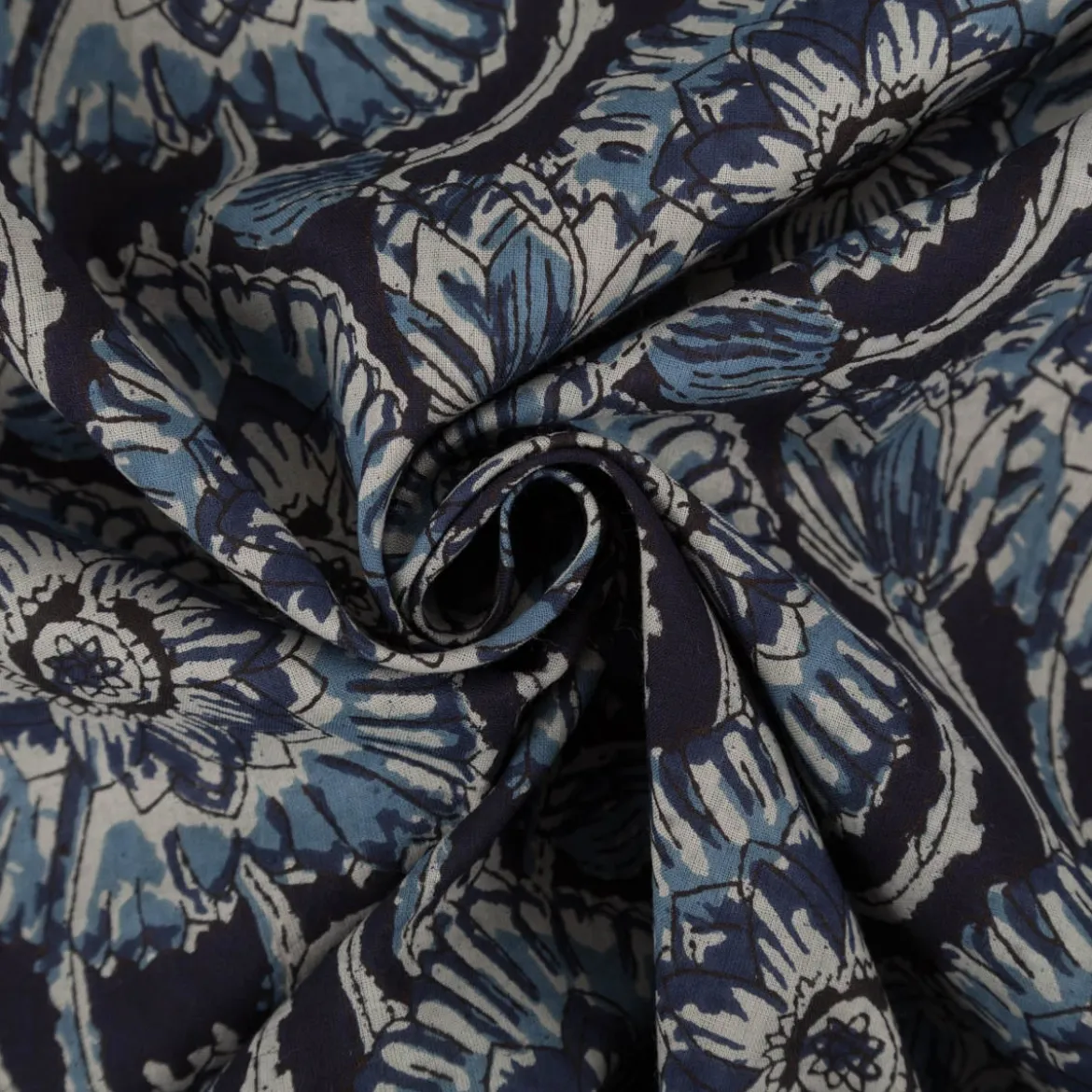 Baumwollstoff Voile Sommerdruck Blumen Indigioblau 1,40m Breite