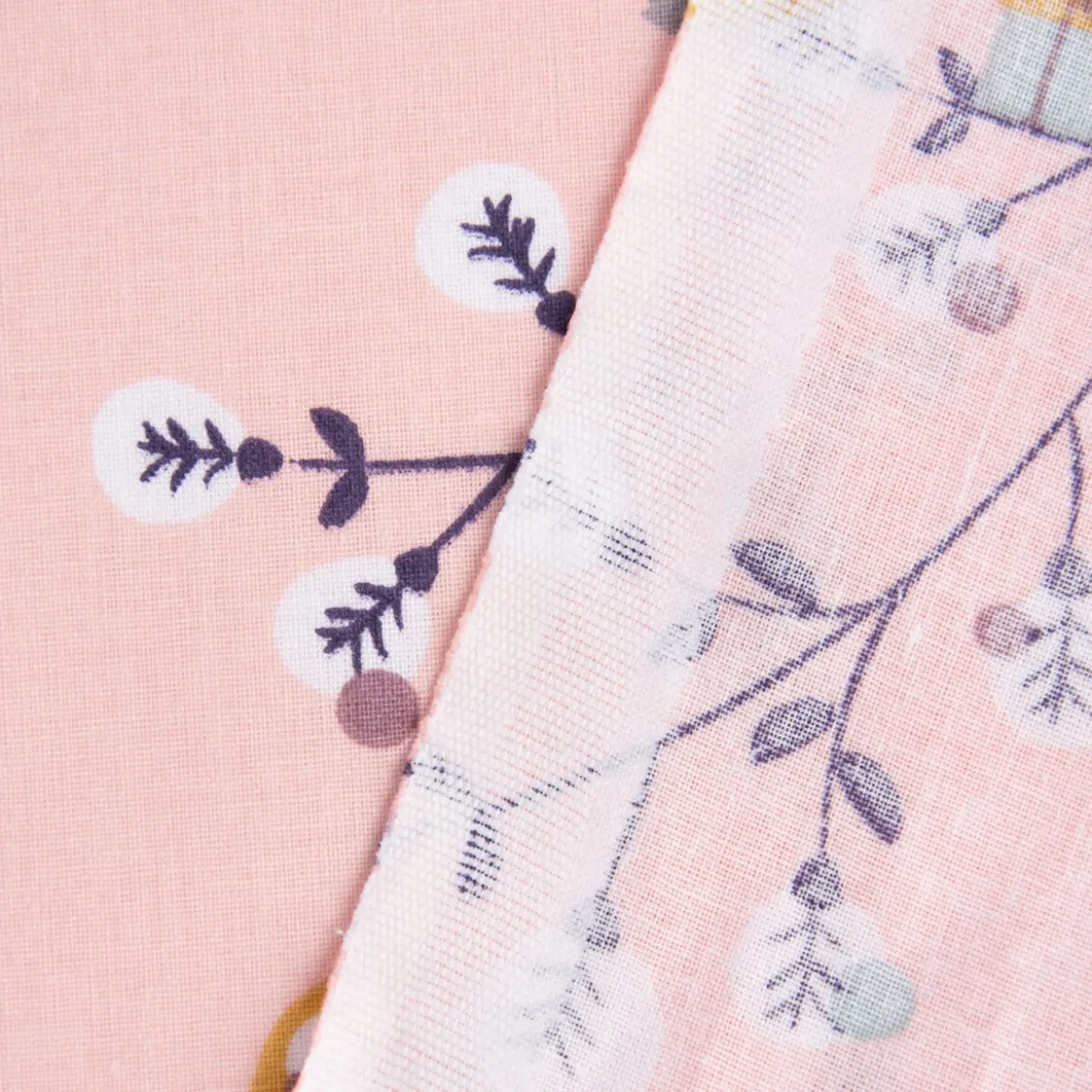 Baumwollstoff WATREE Fuchs Maus Vogel Ast rosa bunt 1,5m Breite