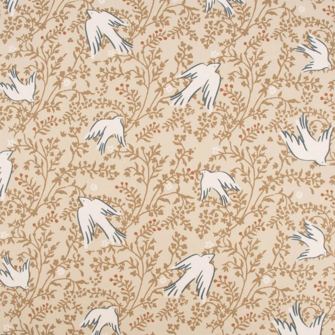 Baumwollstoff Webware Daphne Vögel Tauben Zweige beige 1,47m Breite