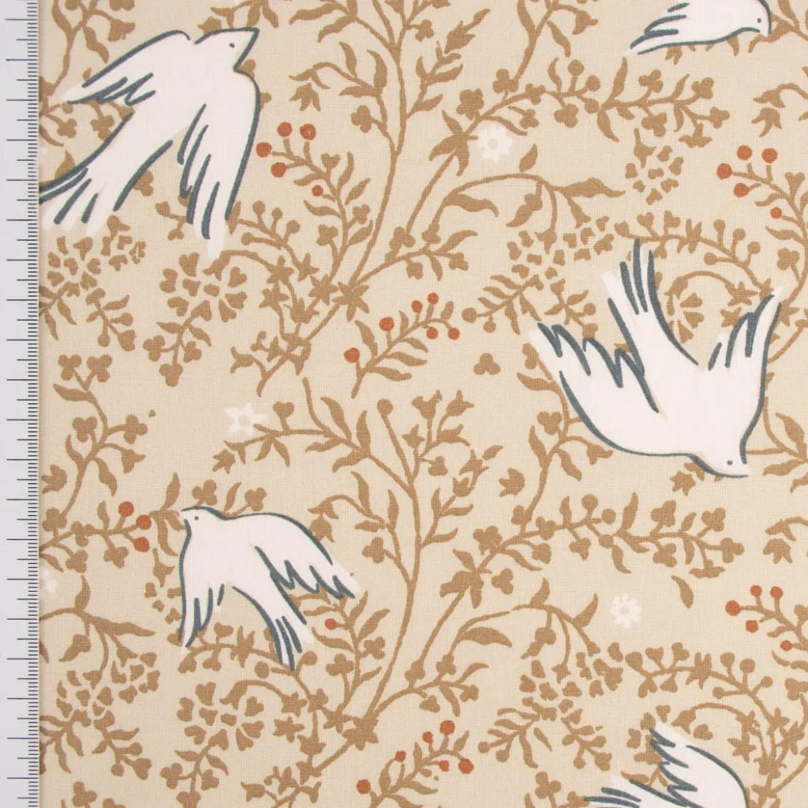 Baumwollstoff Webware Daphne Vögel Tauben Zweige beige 1,47m Breite