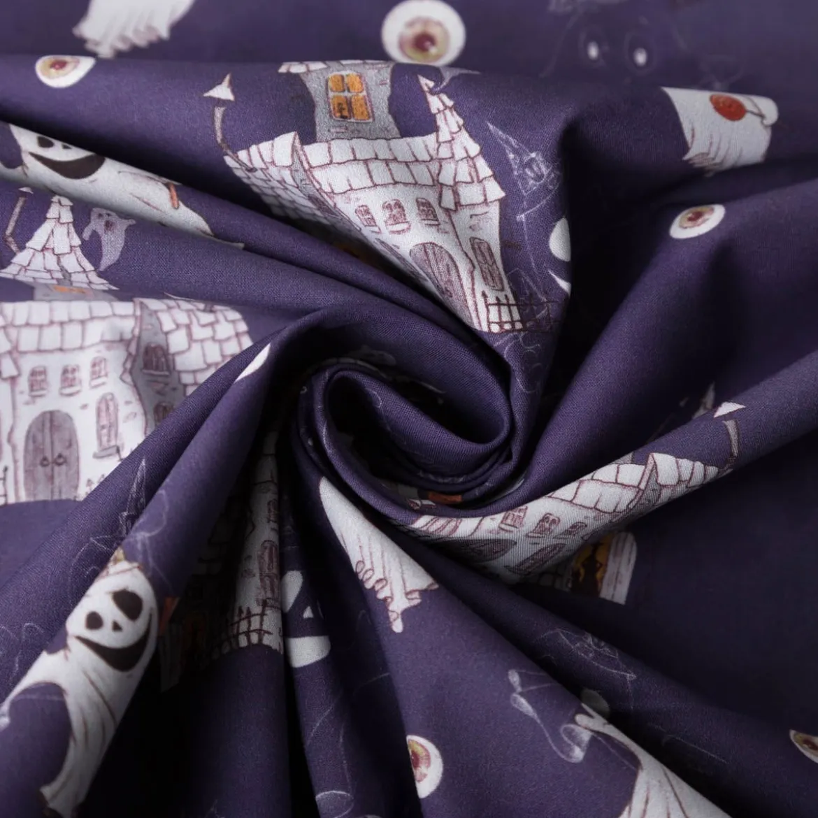 Baumwollstoff Webware Halloween Gespenster Geisterschloss violett weiß 1,5m Breite
