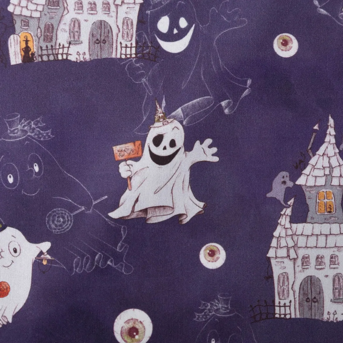 Baumwollstoff Webware Halloween Gespenster Geisterschloss violett weiß 1,5m Breite
