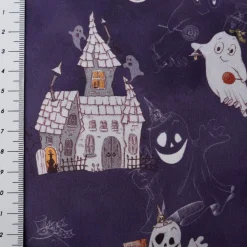 Baumwollstoff Webware Halloween Gespenster Geisterschloss violett weiß 1,5m Breite