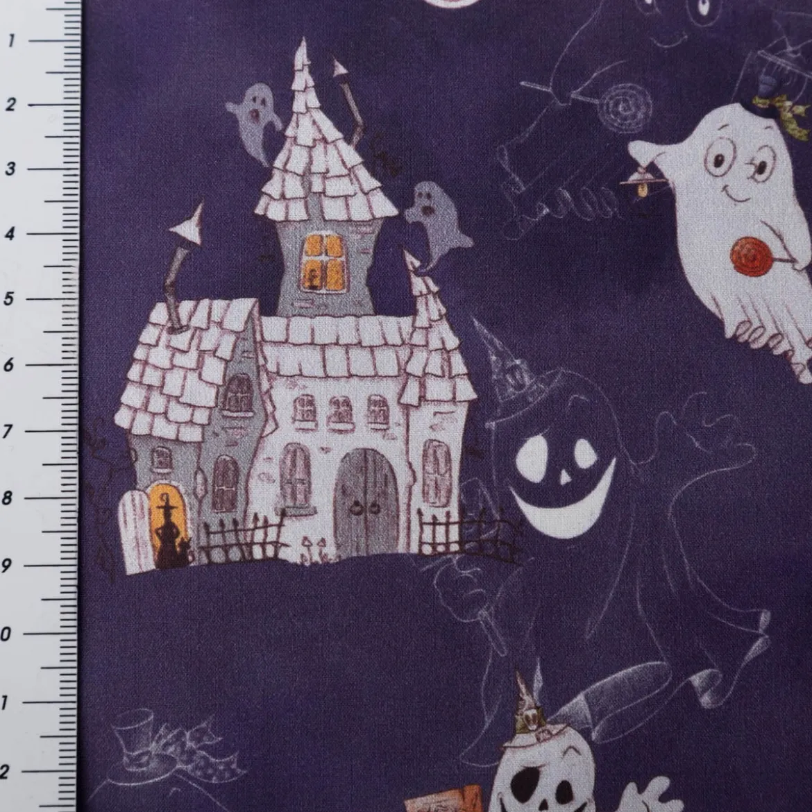 Baumwollstoff Webware Halloween Gespenster Geisterschloss violett weiß 1,5m Breite