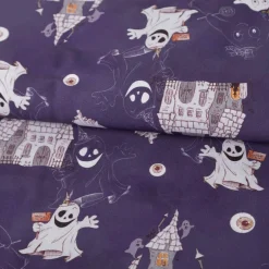 Baumwollstoff Webware Halloween Gespenster Geisterschloss violett weiß 1,5m Breite
