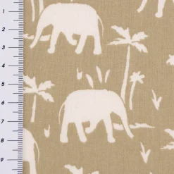 Baumwollstoff Webware Namibe Elefanten Palmen khaki-grün ecru 1,47m Breite