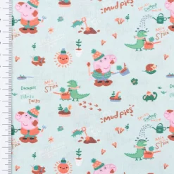 Baumwollstoff Webware Peppa Wutz Schorsch Dino mint bunt 1,4m Breite