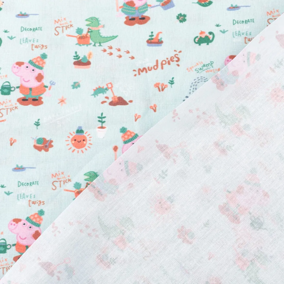 Baumwollstoff Webware Peppa Wutz Schorsch Dino mint bunt 1,4m Breite