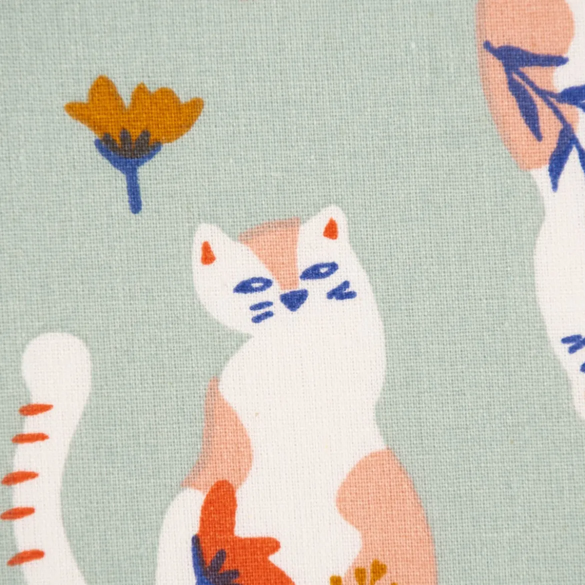 Baumwollstoff Webware Tacha Katzen Blumen mint 1,47m Breite