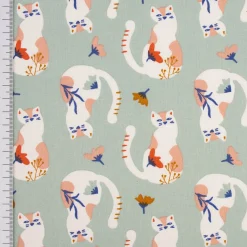 Baumwollstoff Webware Tacha Katzen Blumen mint 1,47m Breite
