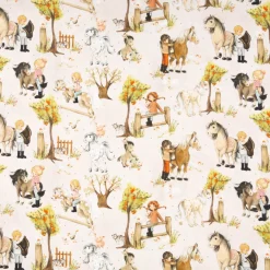 Baumwollstoff Webware Uppsala Pferde Freunde hellbeige bunt von Swafing 1,47m Breite