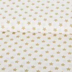Baumwollstoff Webware Weihnachten Sterne wollweiß goldfarbig 1,45m Breite