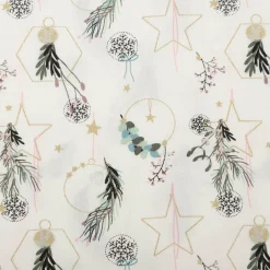 Baumwollstoff Webware Weihnachten Deko Hänger Sterne Kugeln wollweiß goldfarbig 1,45m Breite
