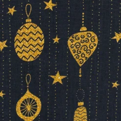 Baumwollstoff Webware Weihnachten Weihnachtshänger schwarz goldfarbig 1,45m Breite
