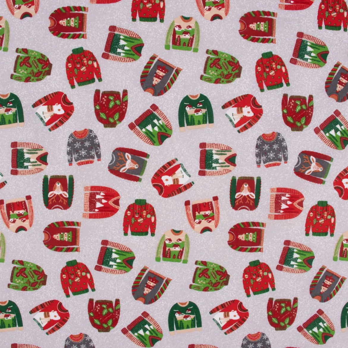 Baumwollstoff Weihnachten Weihnachtspullover grau bunt 1,40m Breite