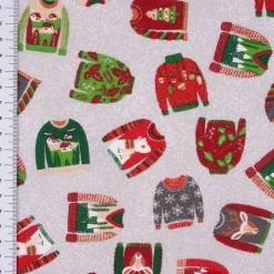 Baumwollstoff Weihnachten Weihnachtspullover grau bunt 1,40m Breite