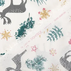 Baumwollstoff Weihnachtsstoff Aggrim Hirsche Tannen ecru grün rot 1,47m Breite