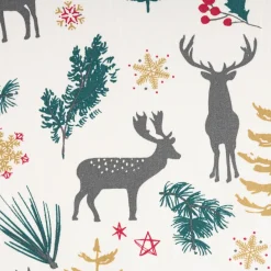 Baumwollstoff Weihnachtsstoff Aggrim Hirsche Tannen ecru grün rot 1,47m Breite