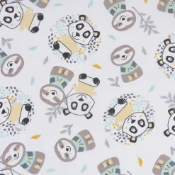 Baumwollstoff WONI Panda Faultier weiß braun türkis gelb grau 1,5m Breite