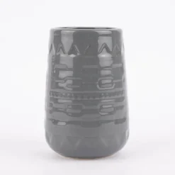 Becher ohne Henkel Keramik geometrisches Muster grau 7,5x12cm