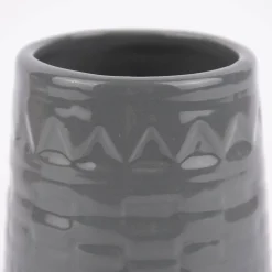 Becher ohne Henkel Keramik geometrisches Muster grau 7,5x12cm
