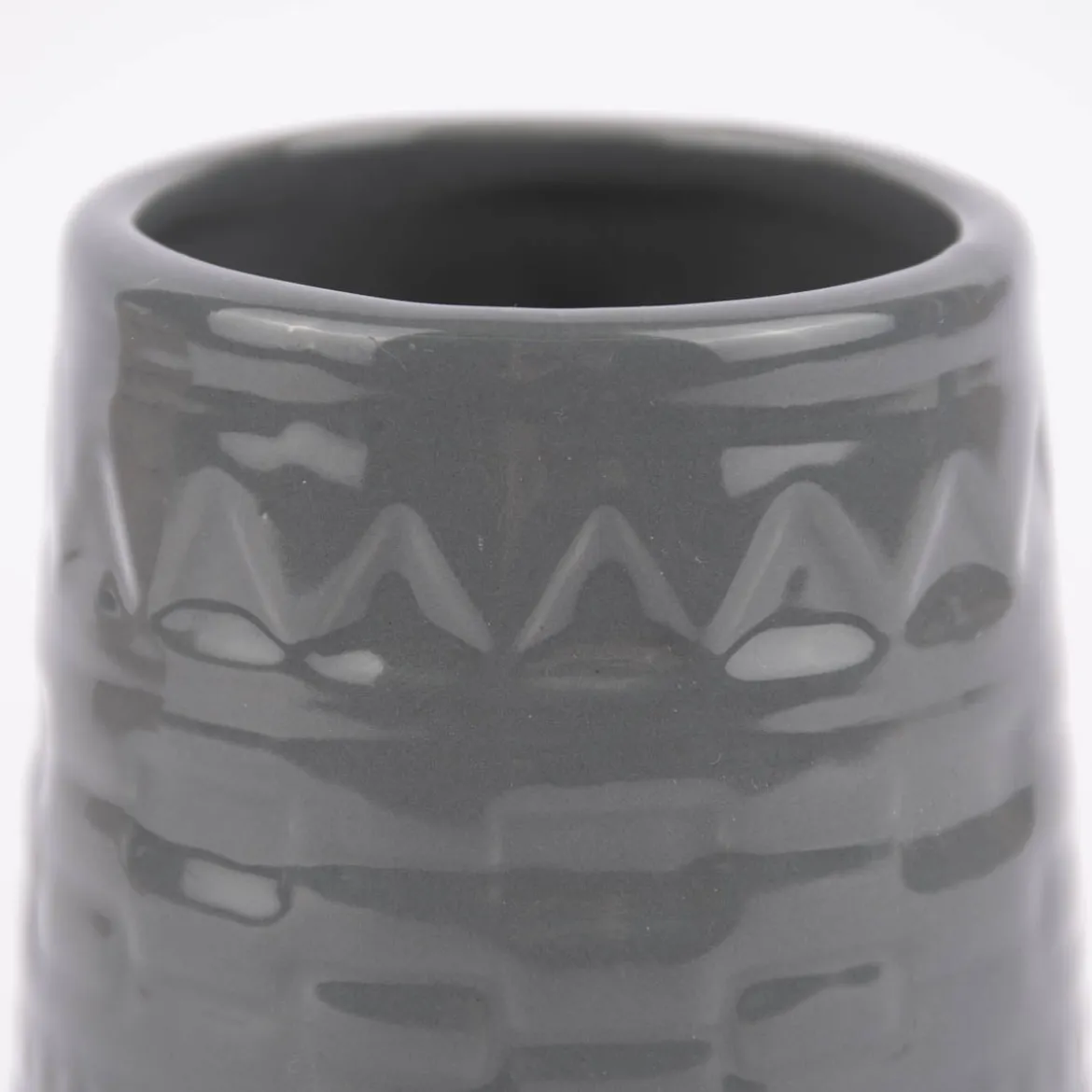 Becher ohne Henkel Keramik geometrisches Muster grau 7,5x12cm