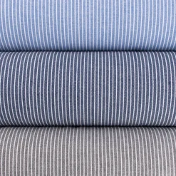 Bekleidungsstoff Baumwoll-Mischung leichte Webware Rayus Streifen marineblau weiß 1,45m breit