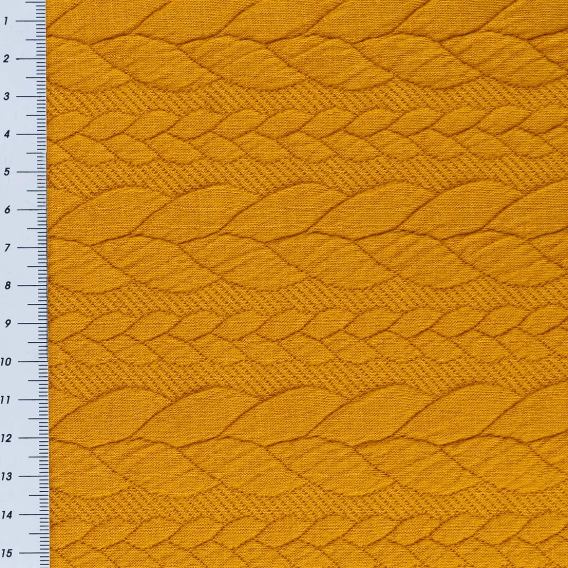 Bekleidungsstoff Cably Zopfmuster Strickstoff Meterware einfarbig senfgelb 1,50m Breite