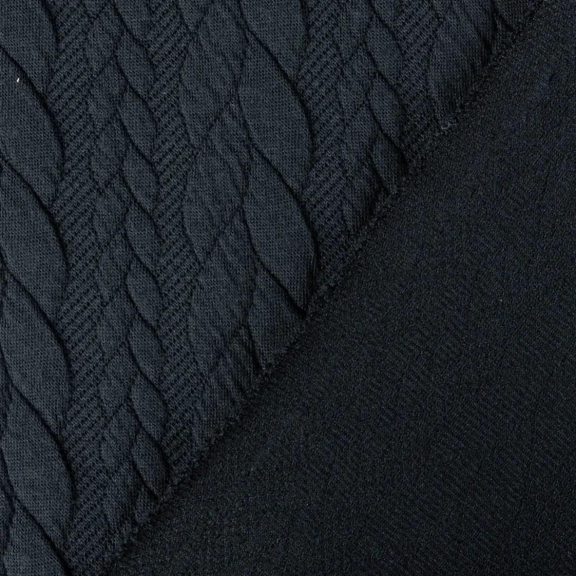 Bekleidungsstoff Cably Zopfmuster Strickstoff Meterware einfarbig schwarz 1,50m Breite