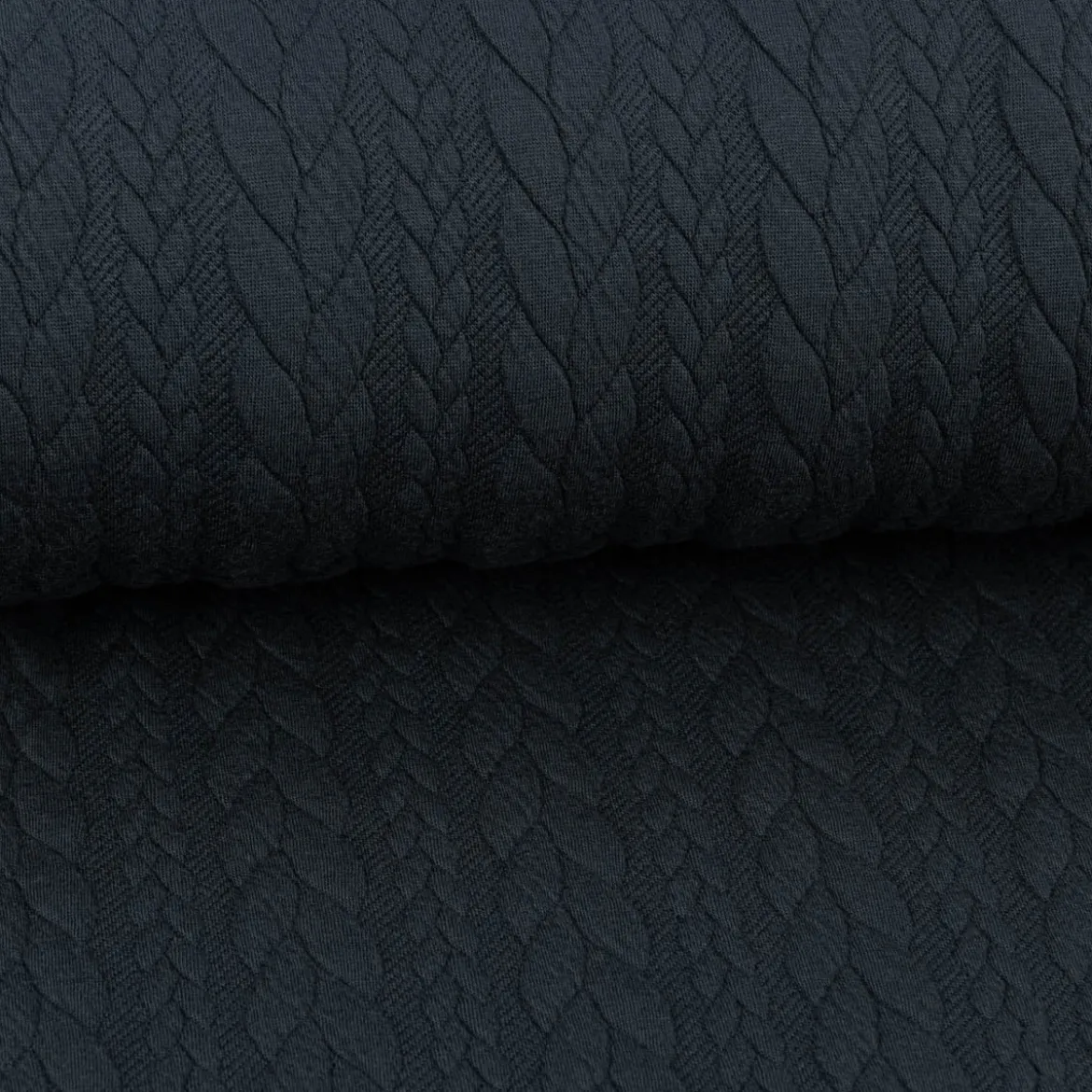 Bekleidungsstoff Cably Zopfmuster Strickstoff Meterware einfarbig schwarz 1,50m Breite