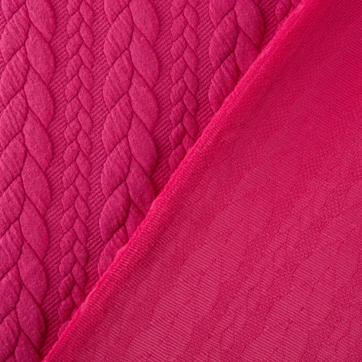 Bekleidungsstoff Cably Zopfmuster Strickstoff Meterware einfarbig pink 1,50m Breite