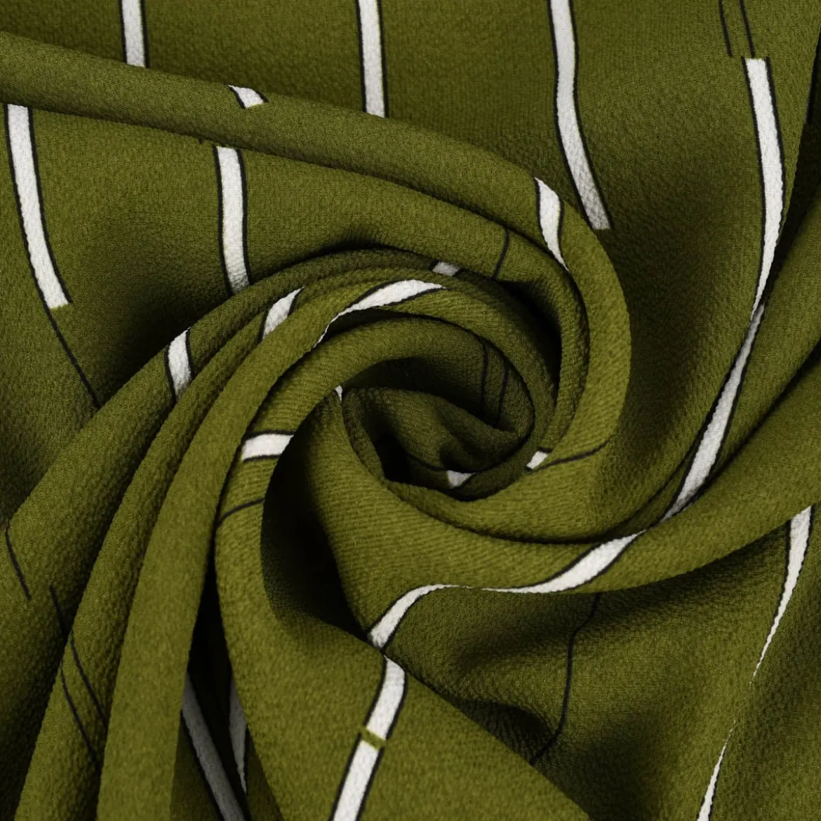 Bekleidungsstoff Chiffon Streifen khaki grün weiß schwarz 1,45m Breite
