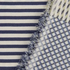 Bekleidungsstoff Crêpe Patchwork-Optik Streifen Zick Zack Kästchen weiß blau olivgrün rot 1,5m Breite