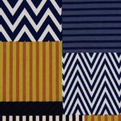 Bekleidungsstoff Crêpe Patchwork-Optik Streifen Zick Zack Kästchen weiß blau olivgrün rot 1,5m Breite