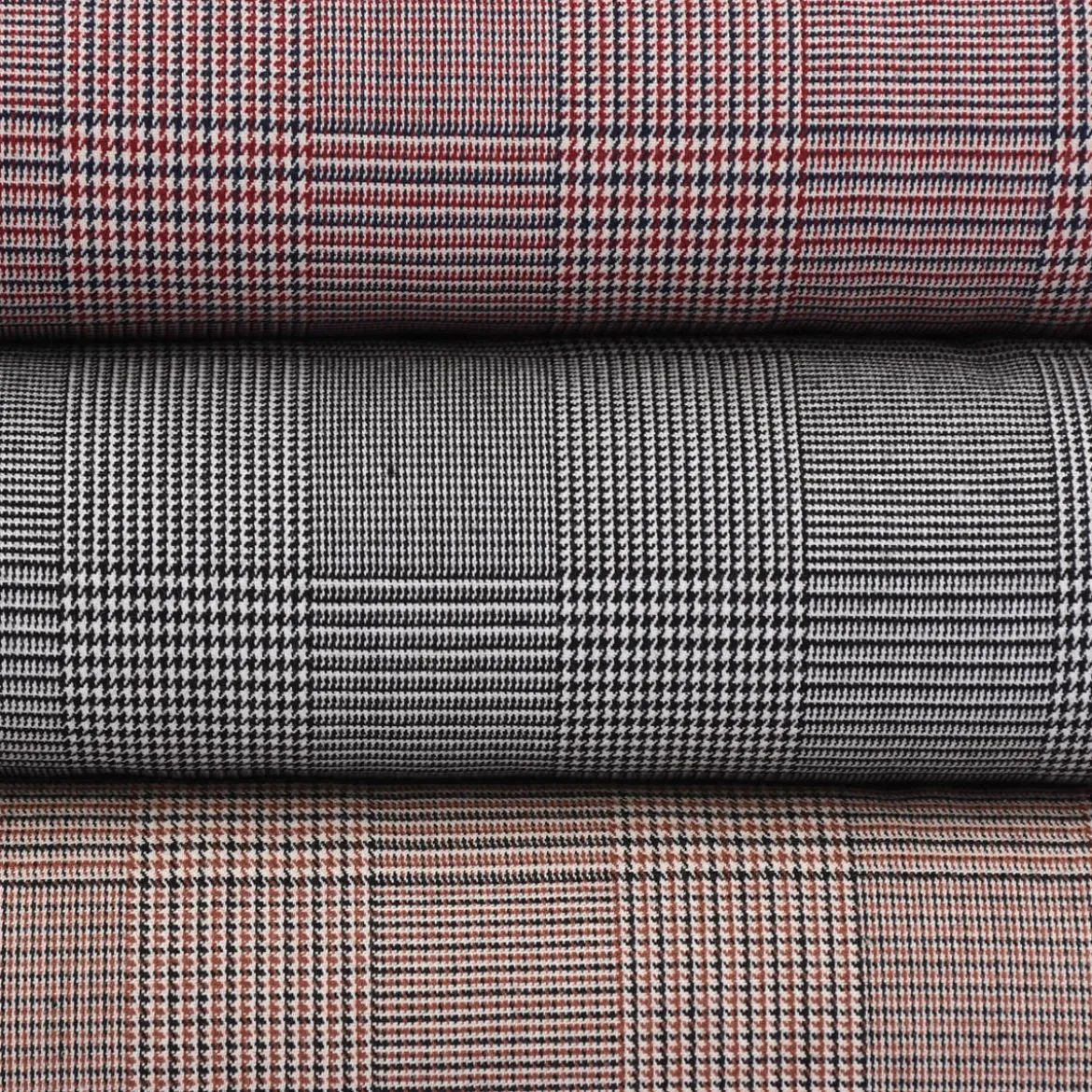 Bekleidungsstoff Hosenstoff Prince de Galles Karo rot blau 1,40m Breite