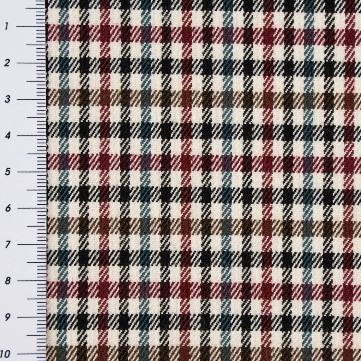 Bekleidungsstoff Karostoff Schottenkaro kariert klein creme petrol dunkelrot 1,45m Breite