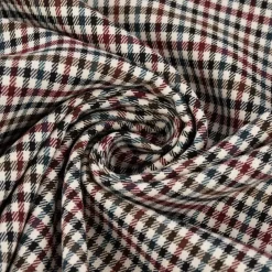 Bekleidungsstoff Karostoff Schottenkaro kariert klein creme petrol dunkelrot 1,45m Breite