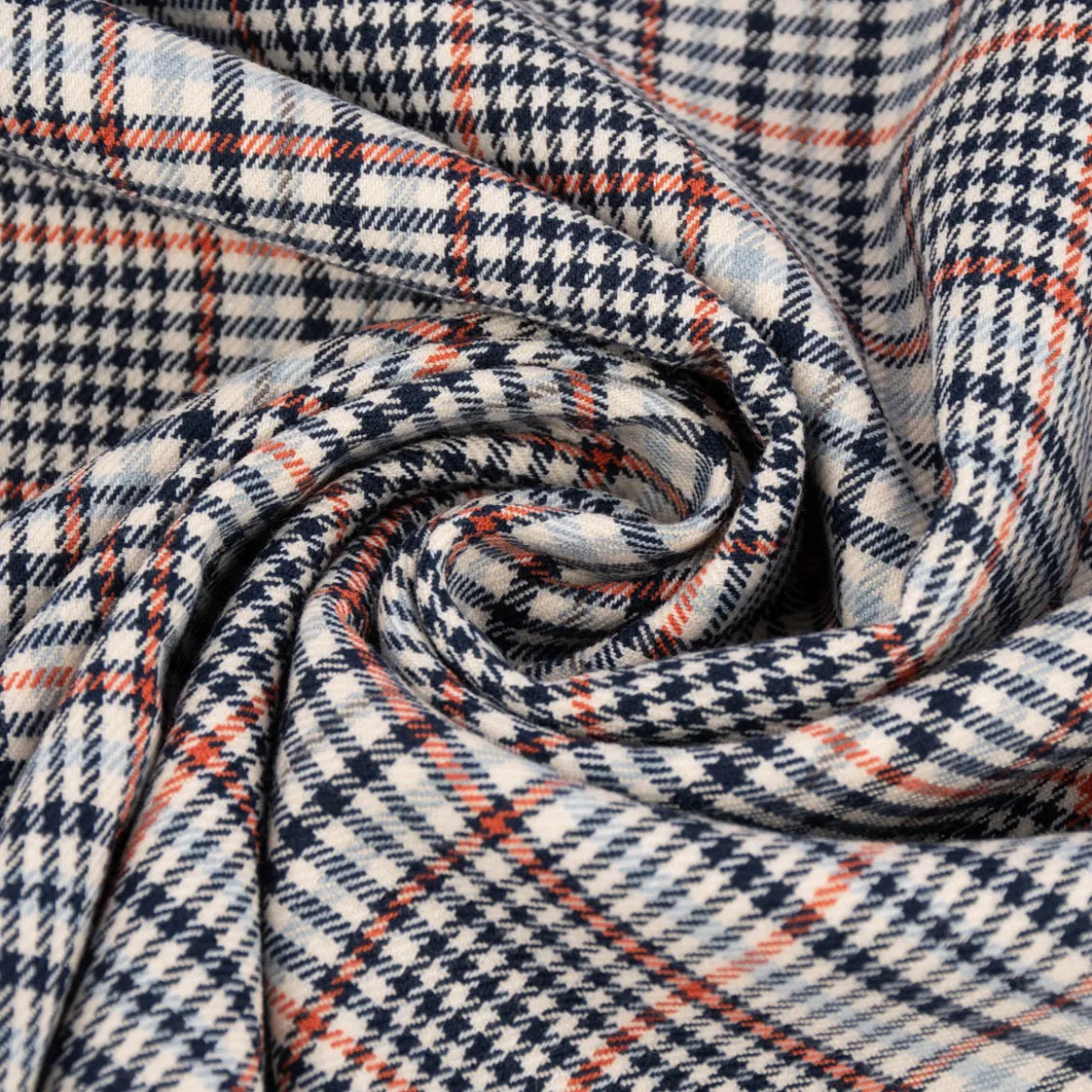 Bekleidungsstoff Karostoff Schottenkaro kariert klein creme blau rot 1,45m Breite