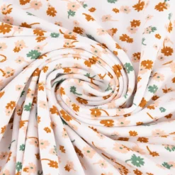 Bekleidungsstoff Modal Baumwolle Jersey Blumen Blüten weiß rosa cognac 1,50m Breite