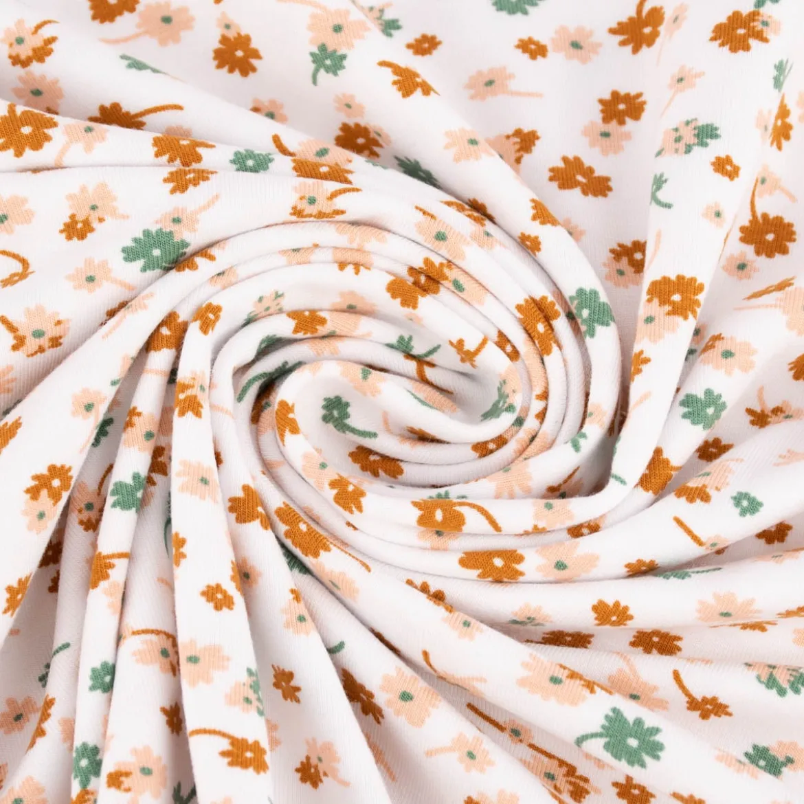 Bekleidungsstoff Modal Baumwolle Jersey Blumen Blüten weiß rosa cognac 1,50m Breite