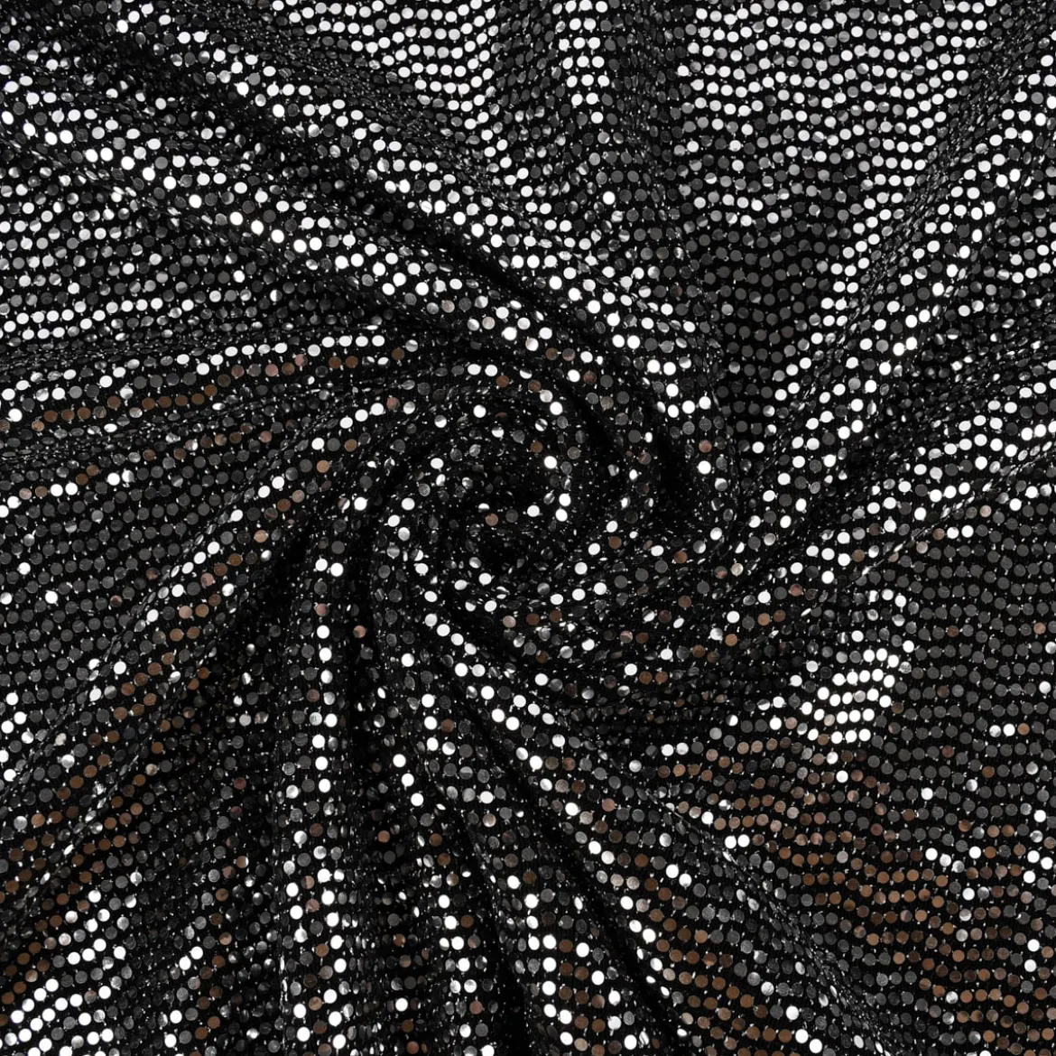 Bekleidungsstoff Stretch Lurex Pailletten Glitzer schwarz silberfarbig 1,45m Breite