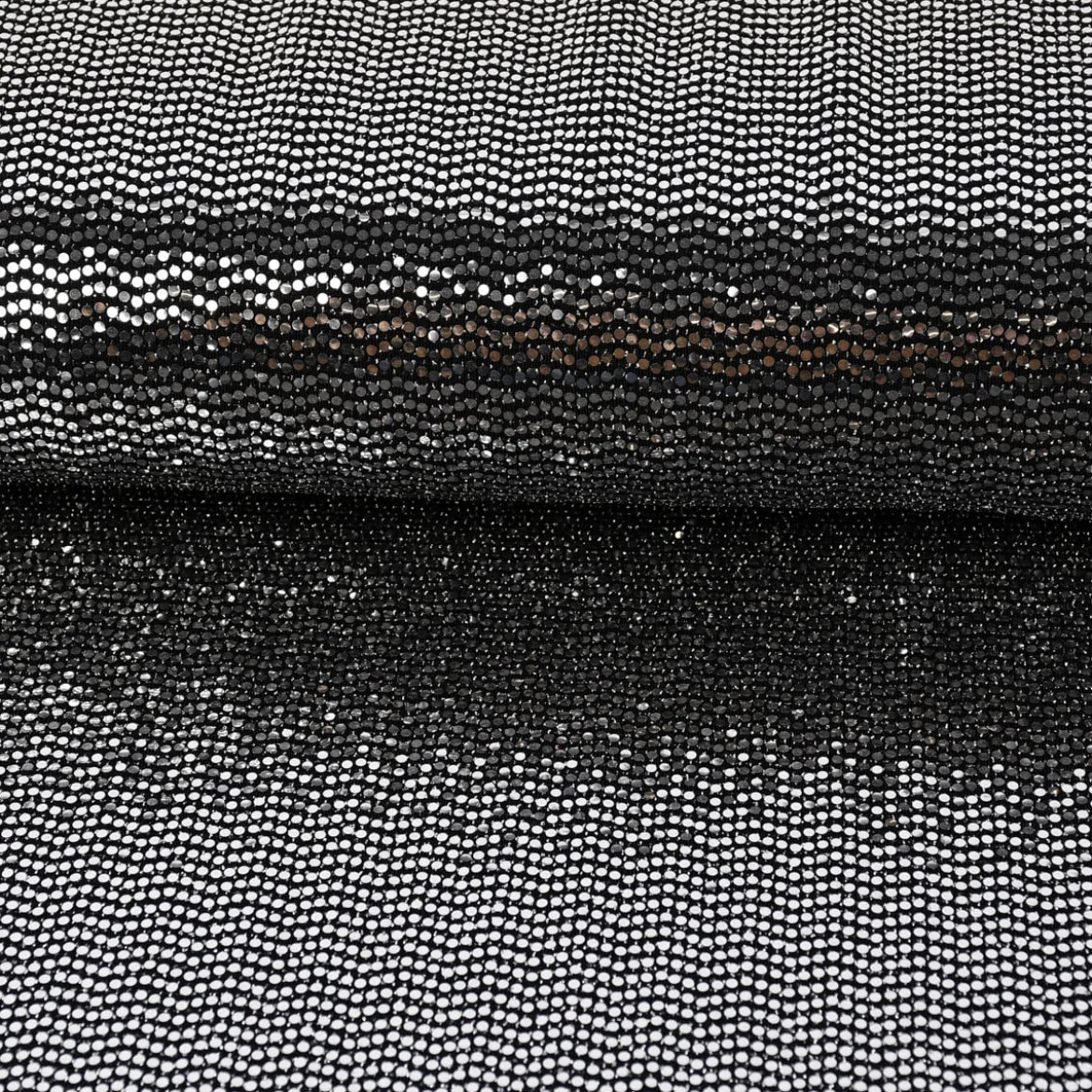 Bekleidungsstoff Stretch Lurex Pailletten Glitzer schwarz silberfarbig 1,45m Breite