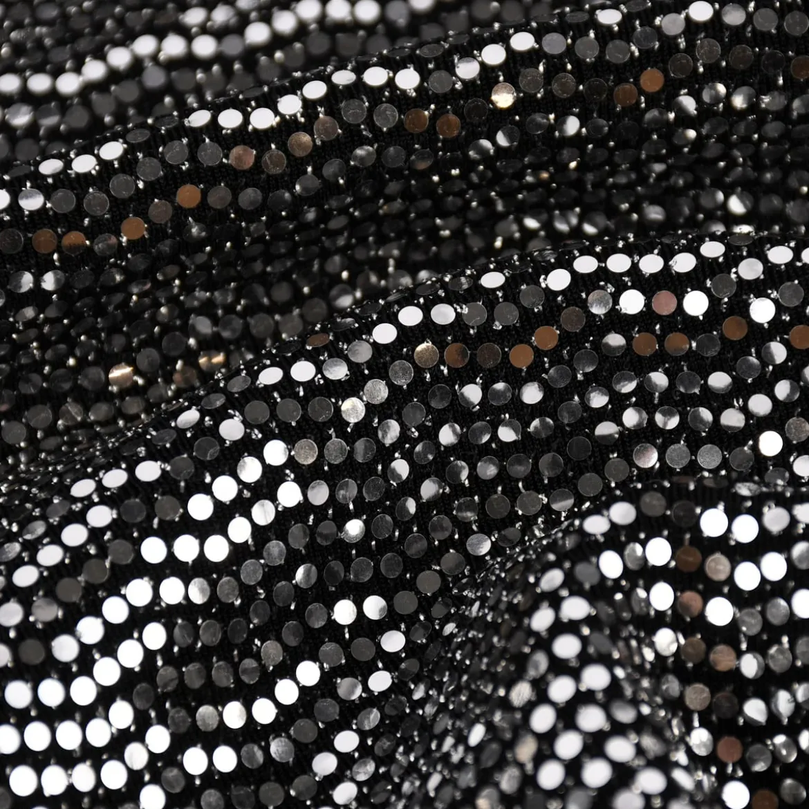 Bekleidungsstoff Stretch Lurex Pailletten Glitzer schwarz silberfarbig 1,45m Breite