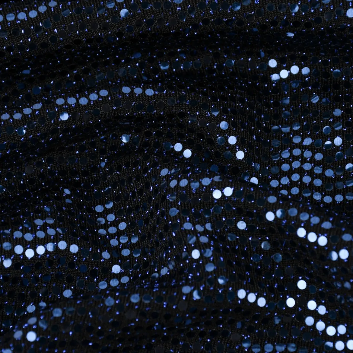Bekleidungsstoff Stretch Lurex Pailletten Glitzer schwarz blau 1,45m Breite