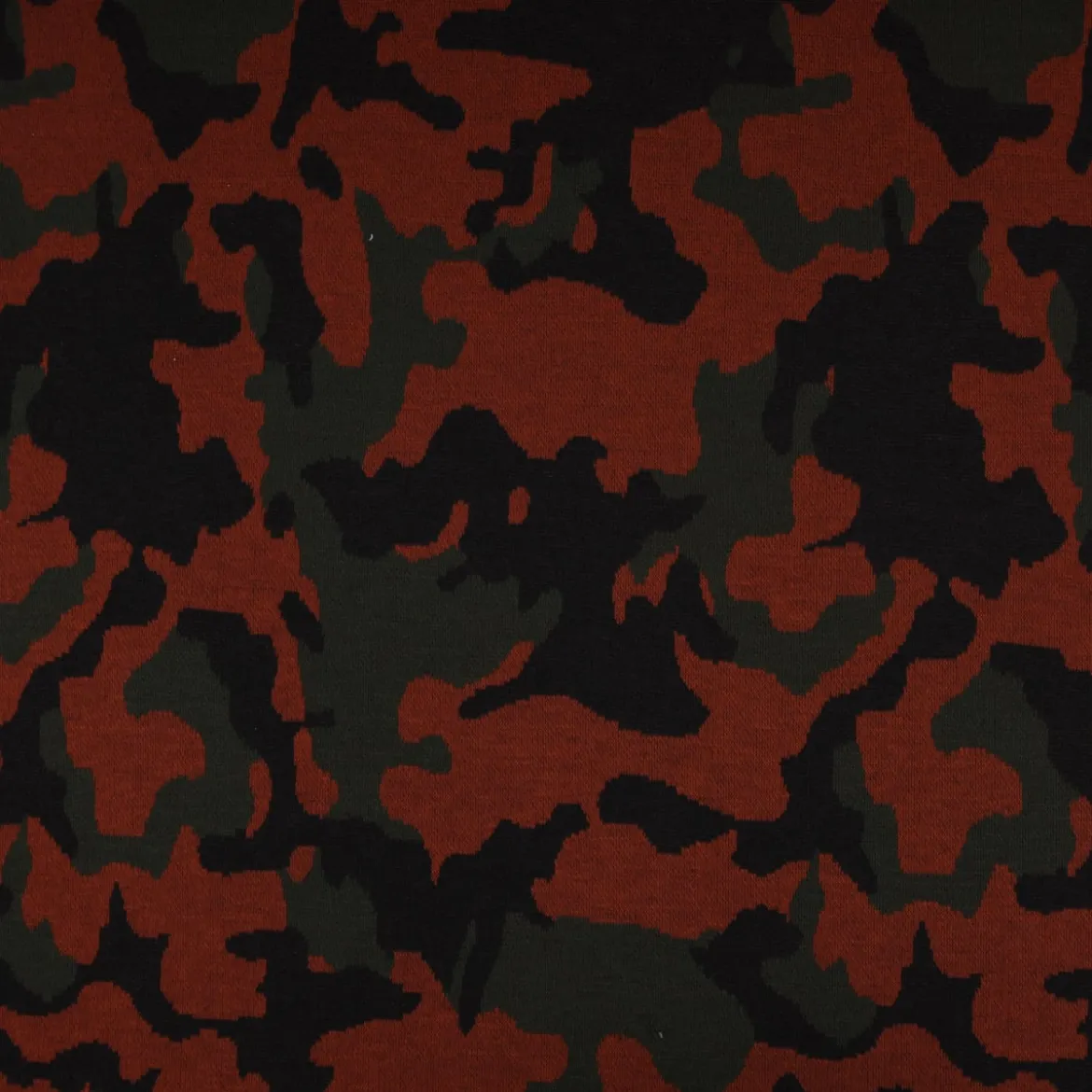 Bekleidungsstoff Strickstoff Camouflage schwarz grün rostrot 1,5m Breite