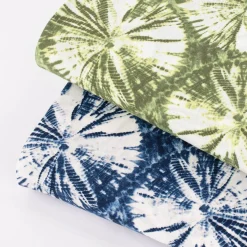 Bekleidungsstoff Viskose Leinenlook Tie Dye Batik Kreise grün weiß 1,35m Breite