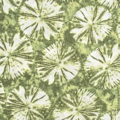 Bekleidungsstoff Viskose Leinenlook Tie Dye Batik Kreise grün weiß 1,35m Breite