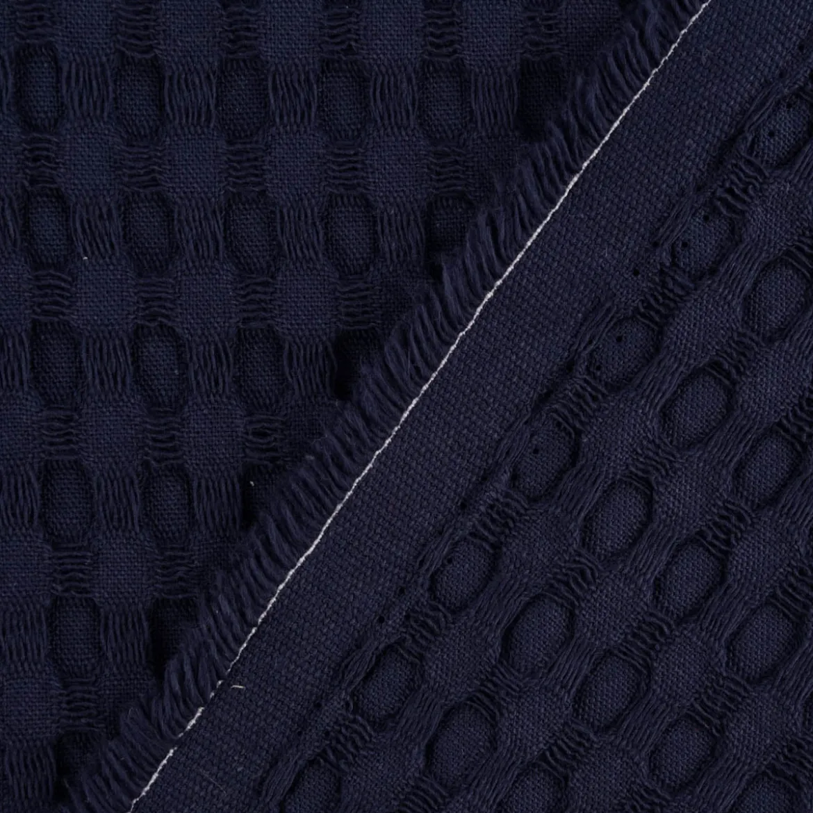 Bekleidungsstoff Waffelpique Big Waffle Baumwolle uni dunkelblau 1,45m Breite