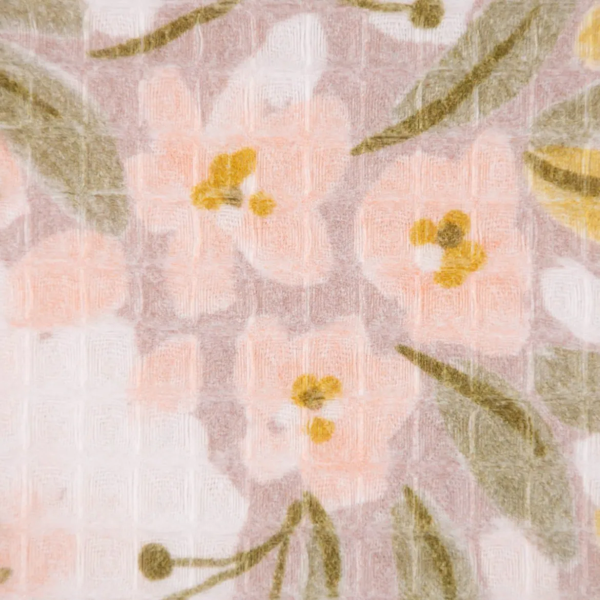 Bekleidungsstoff Waffelpique Digitaldruck Blumen Blätter altrosa senf grün 1,45m Breite