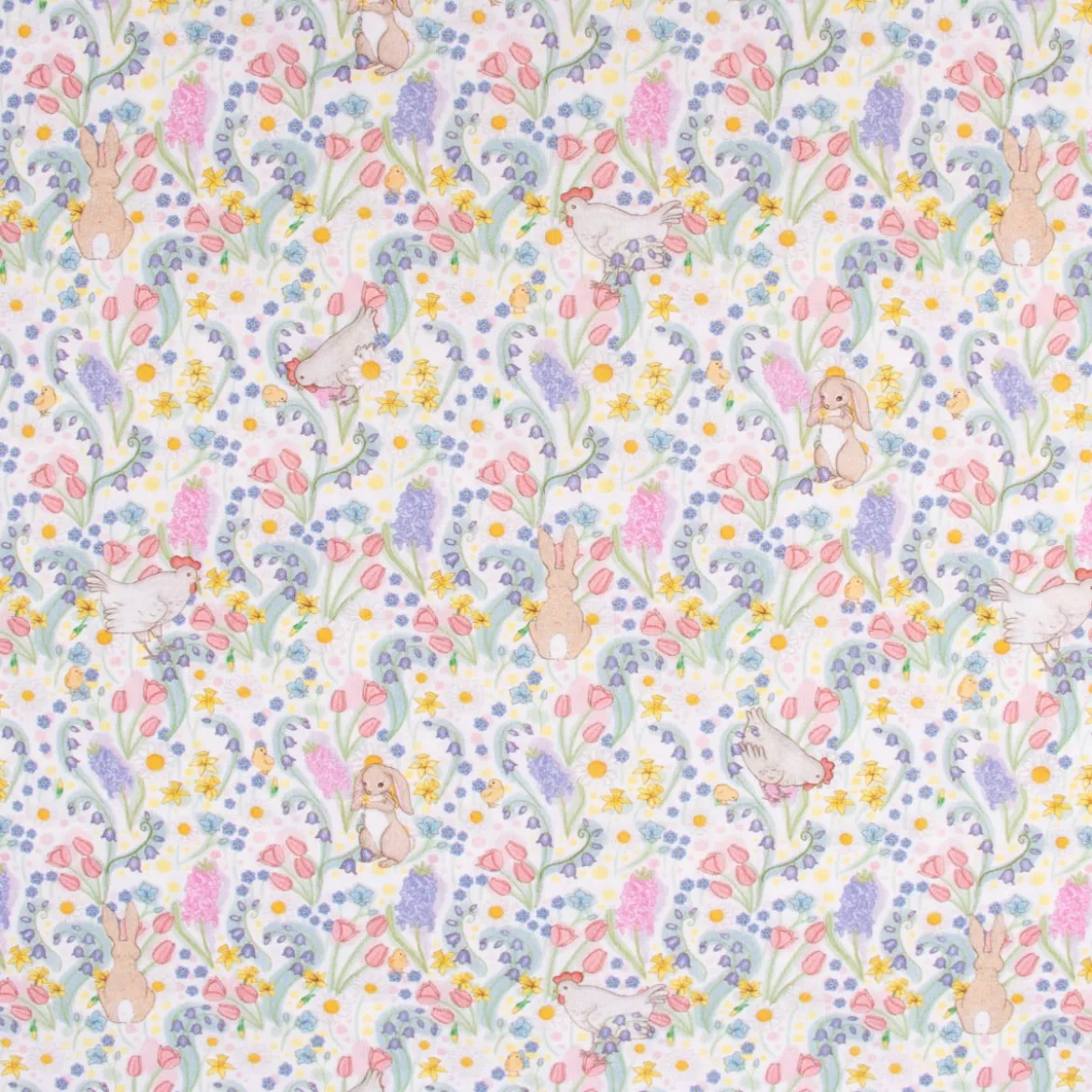 Belle & Boo Bio Baumwollstoff Popeline Spring Chickens weiß 1,46m Breite